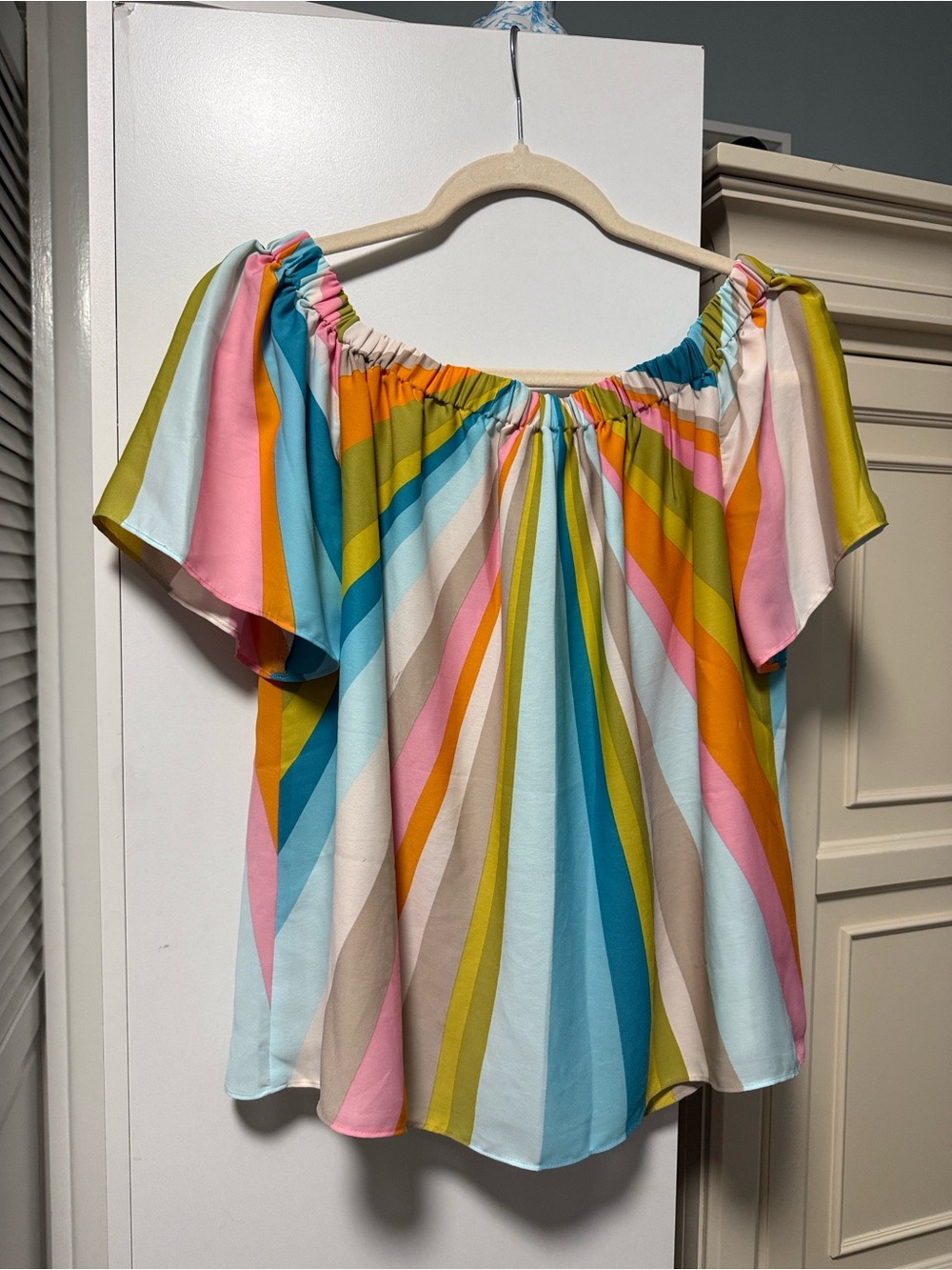 Trina Turk Multicolor Diagonal Stripe Off-Shoulder Top